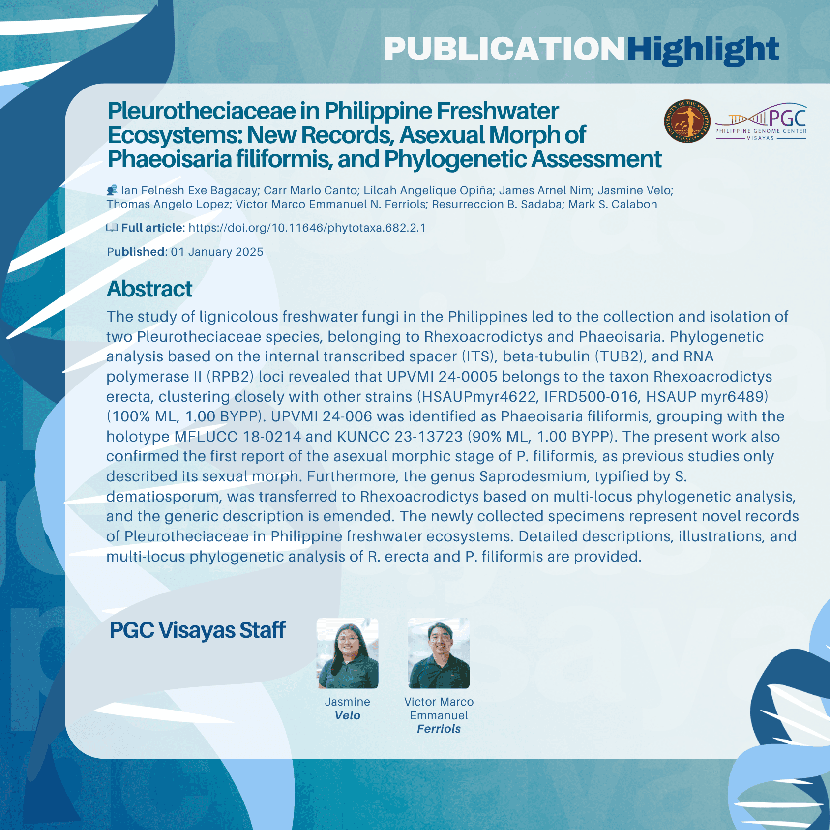 Publication highlight – Pleurotheciaceae in Philippine Freshwater Ecosystems